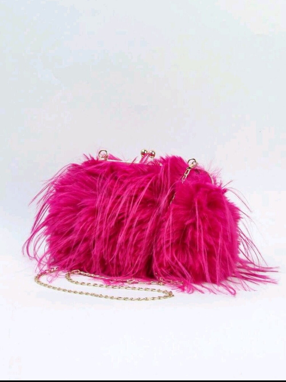 BRAND NEW ** Fuchsia Feather Evening Clutch with Gold Chain